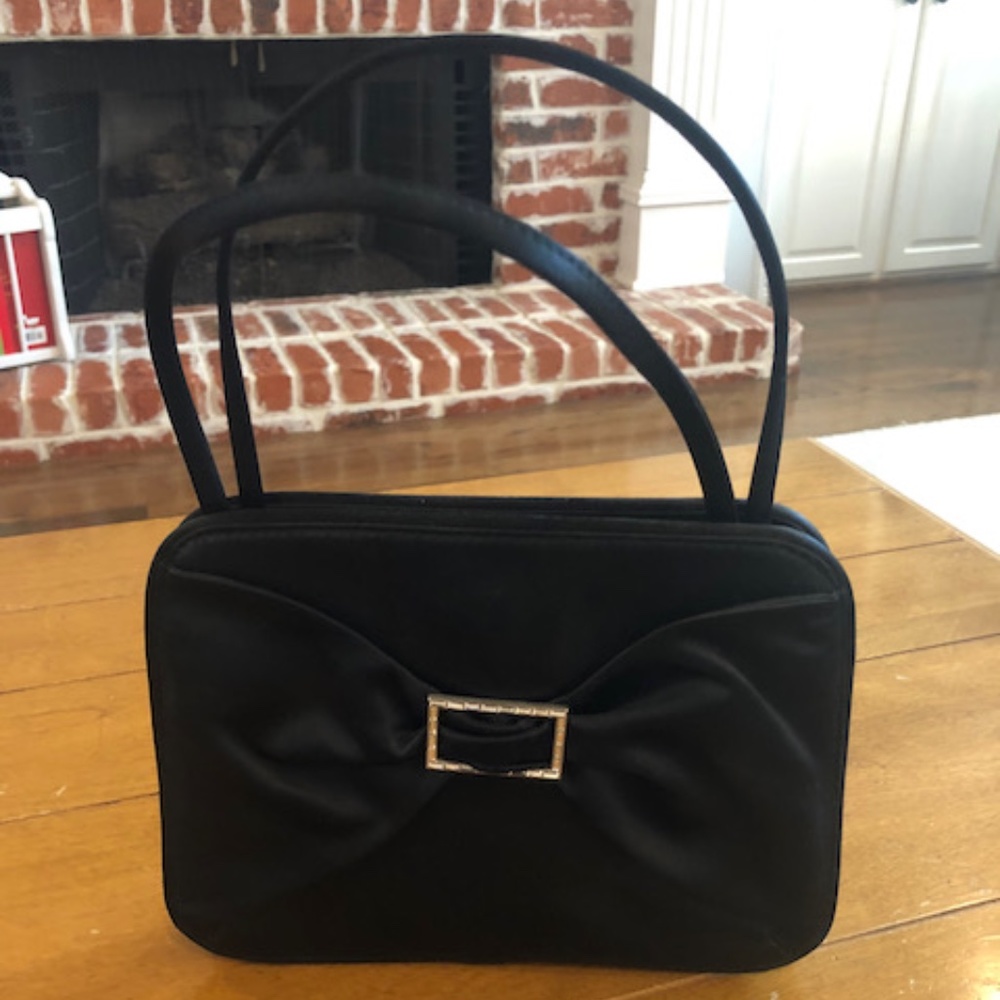 Casual Corner Black Satin Evening/Cocktail Purse w/ Rhinestone Buckle